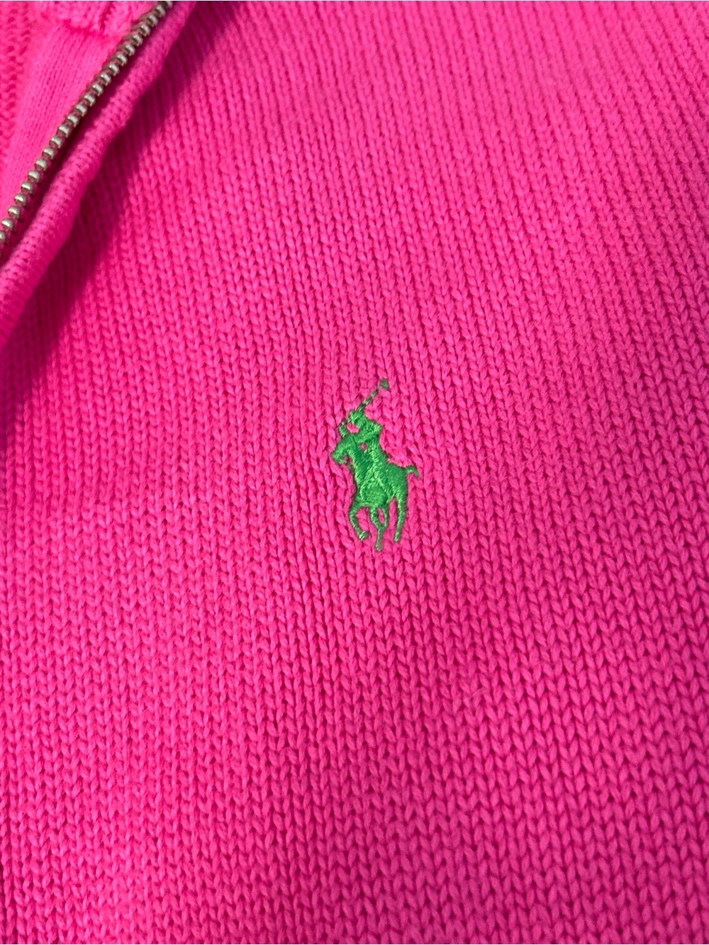 Ralph Lauren Bright Pink Zip-Up Cable-Trim Sweater - Picture 4 of 7